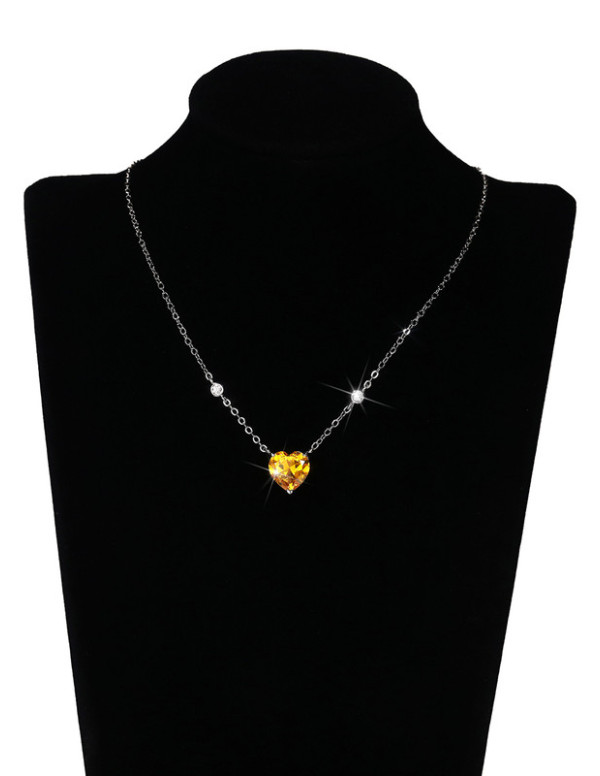 Jewels Galaxy Silver Plated American Diamond Studded Yellow Heart Shape Pendant