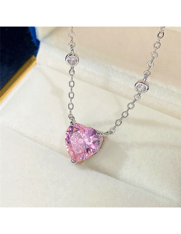 Jewels Galaxy Silver Plated American Diamond Studded Pink Heart Shape Pendant