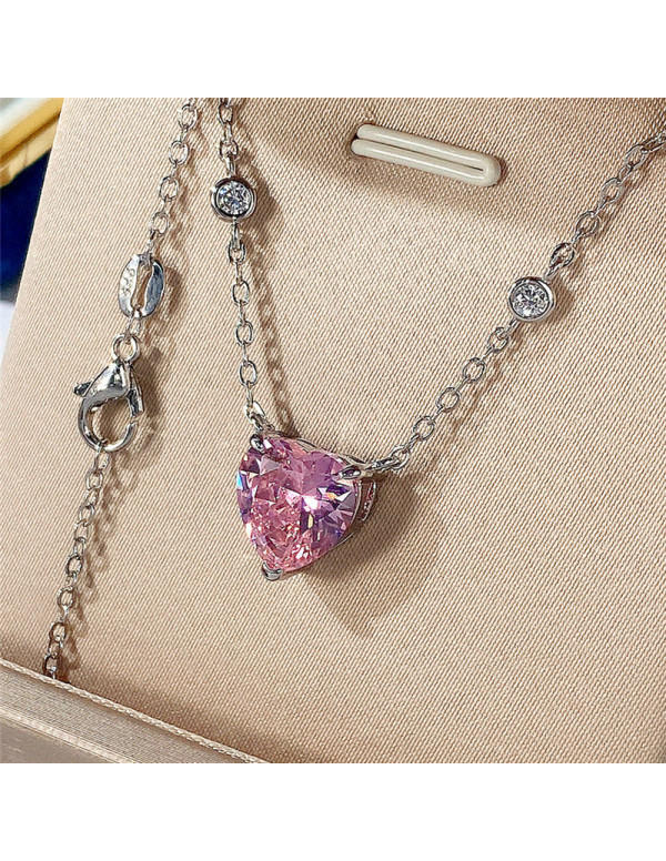 Jewels Galaxy Silver Plated American Diamond Studded Pink Heart Shape Pendant