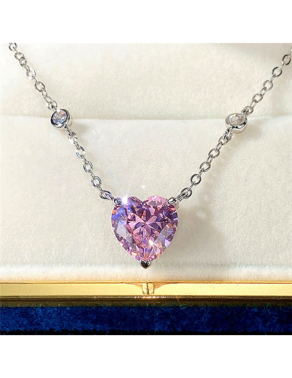 Jewels Galaxy Silver Plated American Diamond Studded Pink Heart Shape Pendant