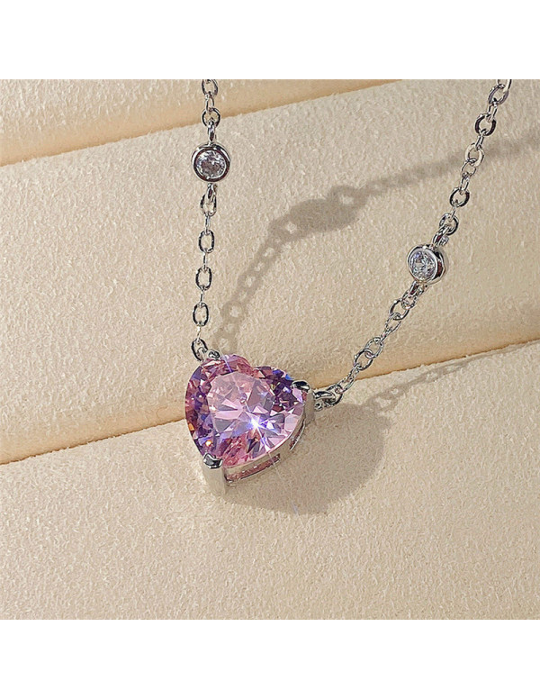 Jewels Galaxy Silver Plated American Diamond Studded Pink Heart Shape Pendant