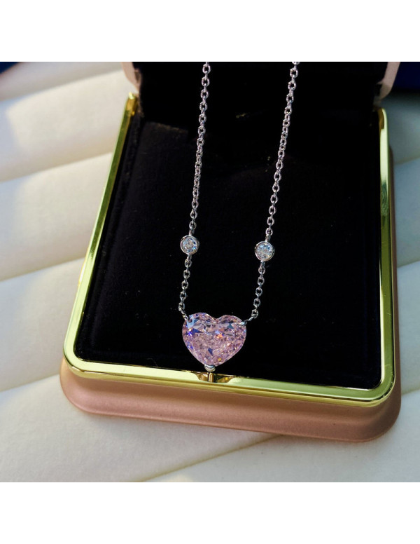 Jewels Galaxy Silver Plated American Diamond Studded Pink Heart Shape Pendant