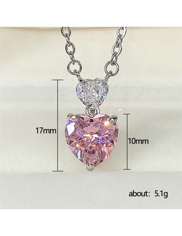 Jewels Galaxy Silver Plated American Diamond Studded Pink Heart Shape Pendant