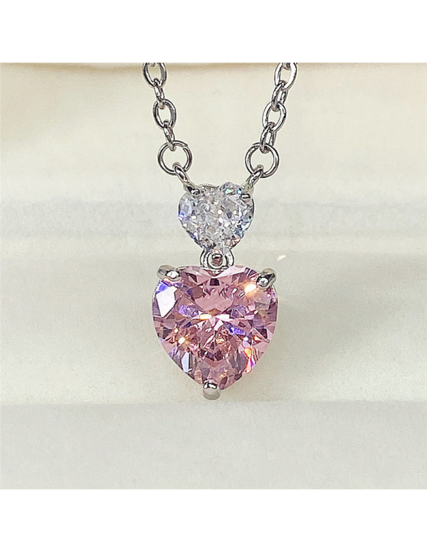 Jewels Galaxy Silver Plated American Diamond Studded Pink Heart Shape Pendant