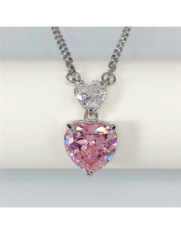 Jewels Galaxy Silver Plated American Diamond Studded Pink Heart Shape Pendant