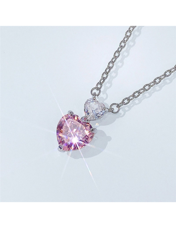 Jewels Galaxy Silver Plated American Diamond Studded Pink Heart Shape Pendant