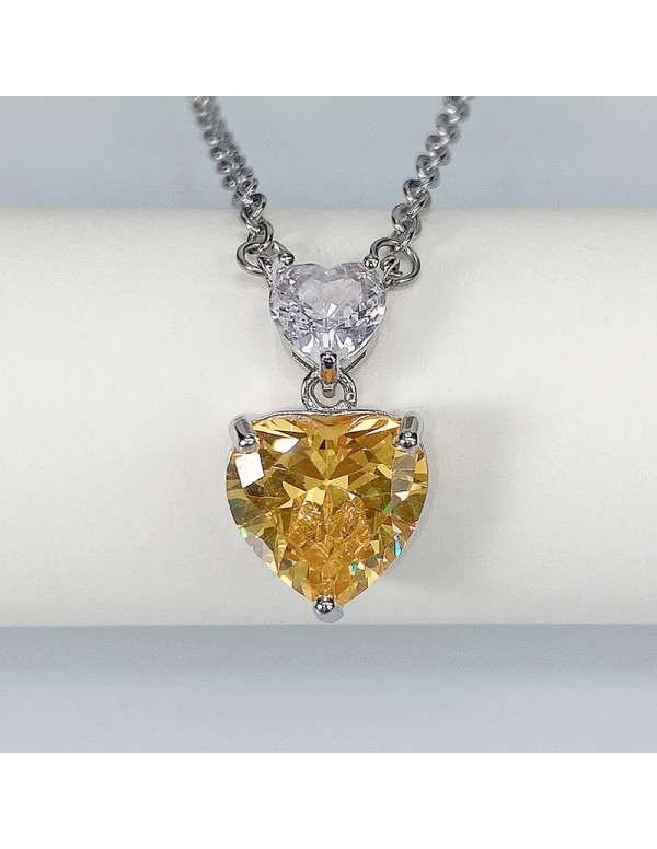 Jewels Galaxy Silver Plated American Diamond Studded Yellow Heart Shape Pendant