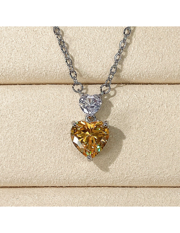 Jewels Galaxy Silver Plated American Diamond Studded Yellow Heart Shape Pendant