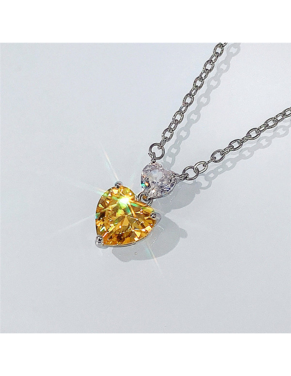 Jewels Galaxy Silver Plated American Diamond Studded Yellow Heart Shape Pendant