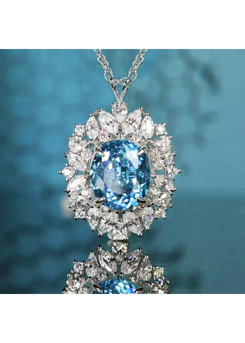 Jewels Galaxy Silver Plated American Diamond Studded Blue Oval Shape Contemporary Pendant