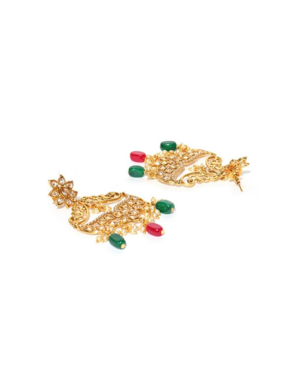 Jewels Galaxy Gold Plated Traditional Ruby Green Chandelier Earrings 5050