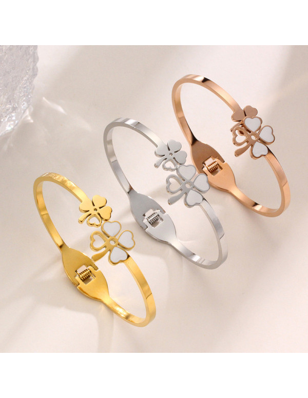 Jewels Galaxy Stainless Steel Gold, Rose Gold and Silver Mother Of Pearls Dual Flower Openable Floral Bracelet