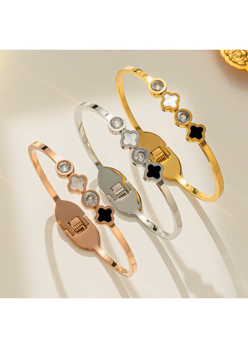 Jewels Galaxy Stainless Steel Gold, Rose Gold and Silver Mother Of Pearls Leaf Clover Bracelet