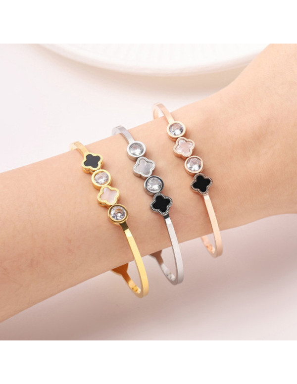 Jewels Galaxy Stainless Steel Gold, Rose Gold and Silver Mother Of Pearls Leaf Clover Bracelet