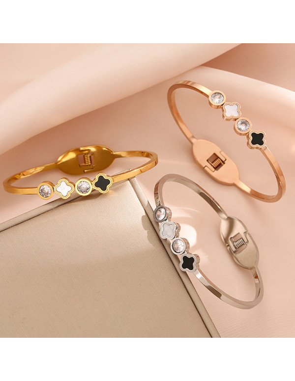 Jewels Galaxy Stainless Steel Gold, Rose Gold and Silver Mother Of Pearls Leaf Clover Bracelet