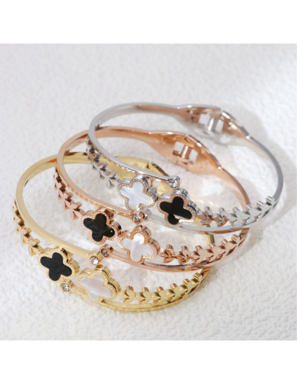 Jewels Galaxy Stainless Steel Gold, Rose Gold and Silver Mother Of Pearls Two Clover Leaf Irish Design Bracelet