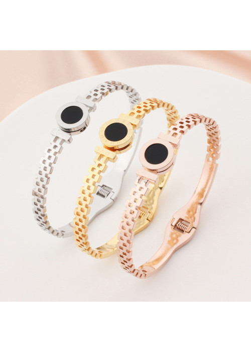 Jewels Galaxy Stainless Steel Gold, Rose Gold and Silver Roman numerals Zig Zag Style Contemporary Bracelet