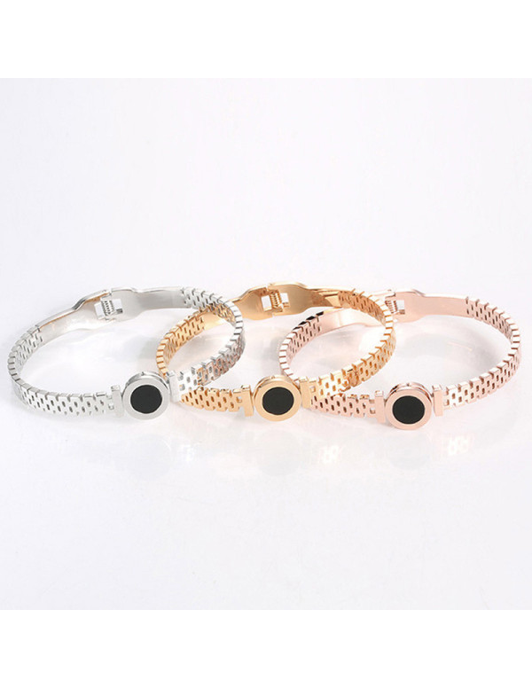 Jewels Galaxy Stainless Steel Gold, Rose Gold and Silver Roman numerals Zig Zag Style Contemporary Bracelet