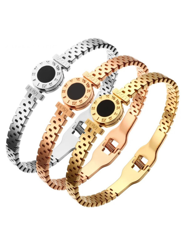 Jewels Galaxy Stainless Steel Gold, Rose Gold and Silver Roman numerals Zig Zag Style Contemporary Bracelet