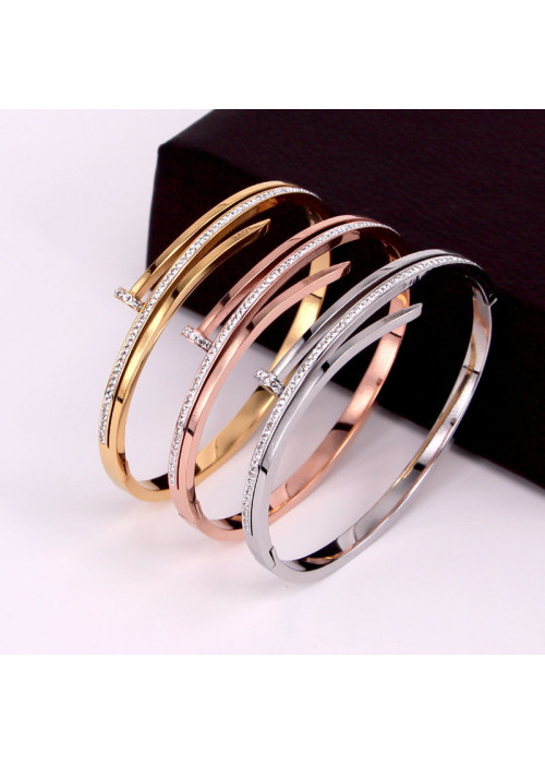 Jewels Galaxy Stainless Steel Gold, Rose Gold and Silver American Diamond Studded Nail inspired Bracelet