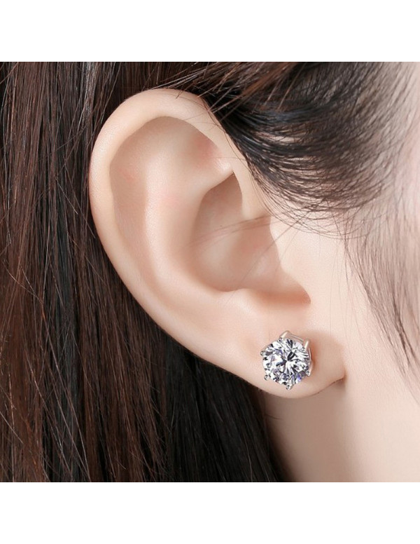 Jewels Galaxy Silver Plated Crystal Studded Anti Tarnish Circular Solitaire Stud Earrings