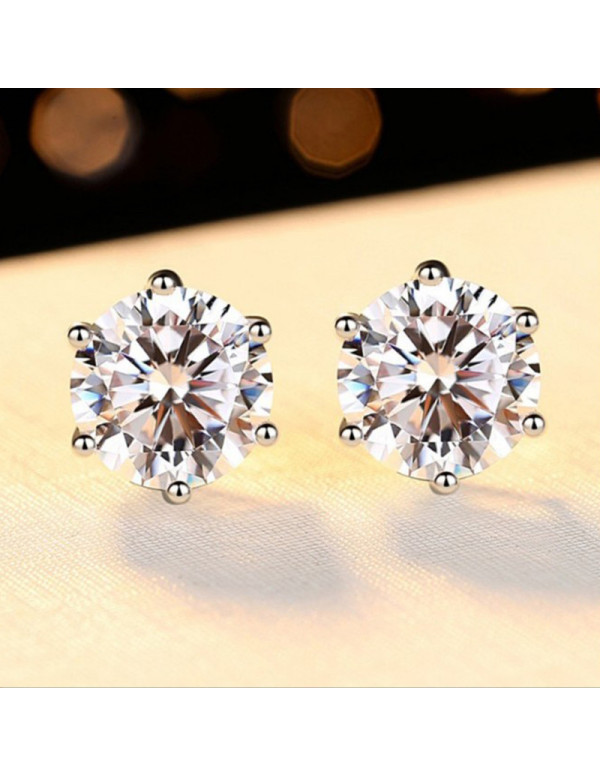 Jewels Galaxy Silver Plated Crystal Studded Anti Tarnish Circular Solitaire Stud Earrings