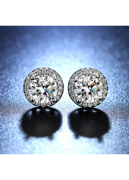 Jewels Galaxy Silver Plated American Diamond Studded Beautiful Circular Solitaire Stud Earrings