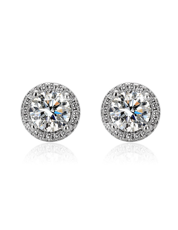 Jewels Galaxy Silver Plated American Diamond Studded Beautiful Circular Solitaire Stud Earrings