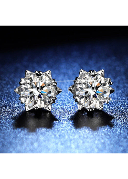 Jewels Galaxy Silver Plated American Diamond Studded Star Shaped Solitaire Stud Earrings