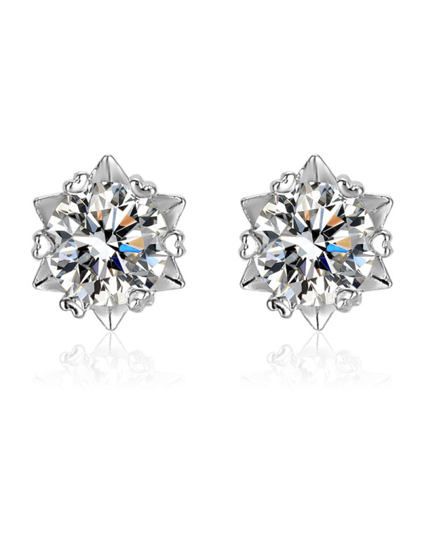 Jewels Galaxy Silver Plated American Diamond Studded Star Shaped Solitaire Stud Earrings