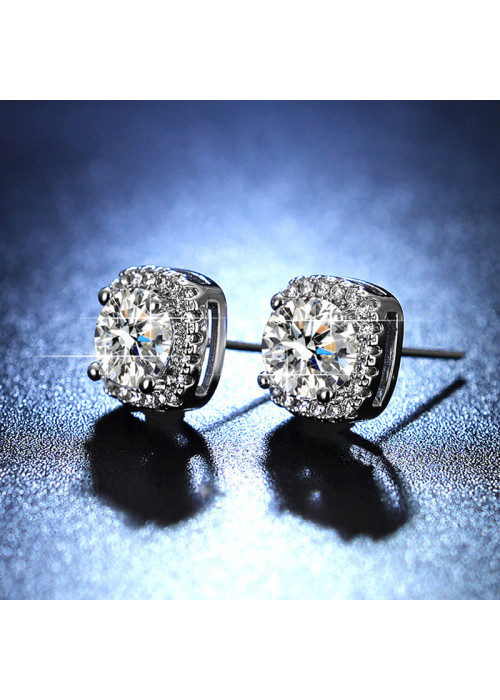 Jewels Galaxy Silver Plated Crystal Studded Geometrical Anti Tarnish Solitaire Stud Earrings