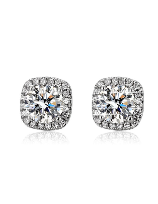 Jewels Galaxy Silver Plated Crystal Studded Geometrical Anti Tarnish Solitaire Stud Earrings