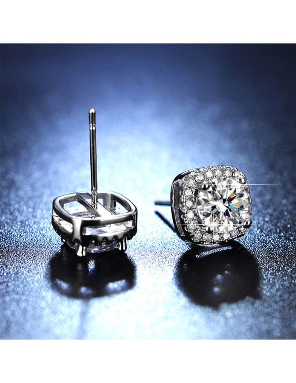 Jewels Galaxy Silver Plated Crystal Studded Geometrical Anti Tarnish Solitaire Stud Earrings