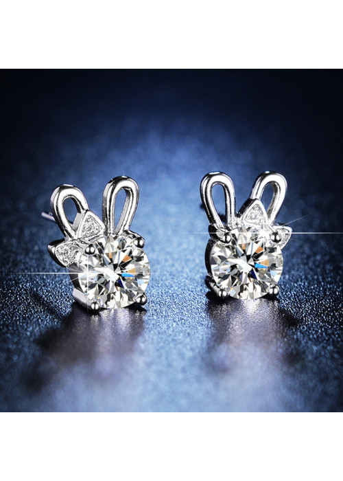 Jewels Galaxy Silver Plated Crystal Studded Unique Bow Tie Clip Solitaire Stud Earrings