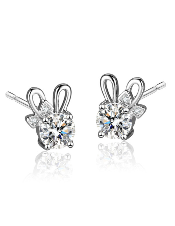 Jewels Galaxy Silver Plated Crystal Studded Unique Bow Tie Clip Solitaire Stud Earrings