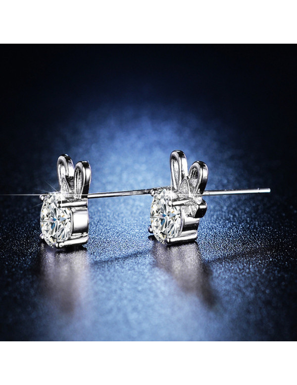 Jewels Galaxy Silver Plated Crystal Studded Unique Bow Tie Clip Solitaire Stud Earrings