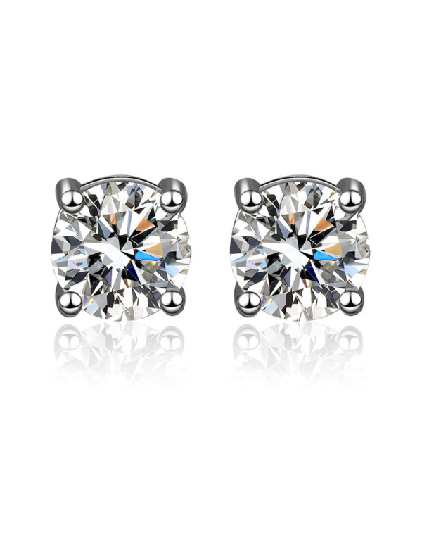 Jewels Galaxy Silver Plated Crystal Studded Anti Tarnish Circular Solitaire Stud Earrings