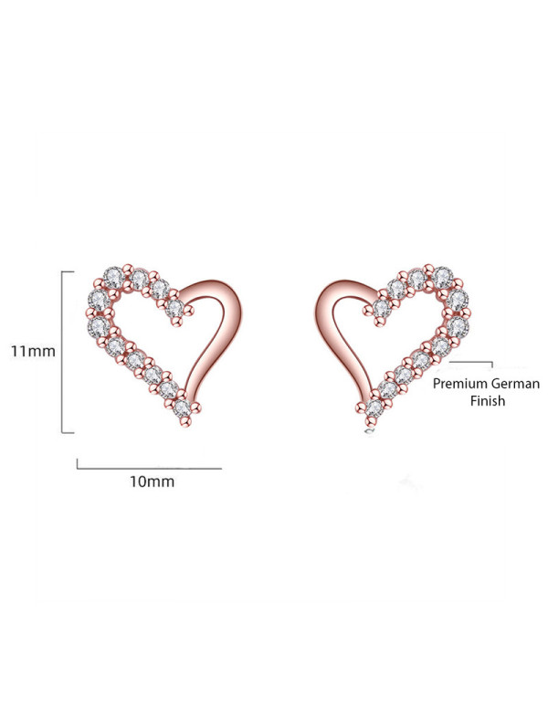 Jewels Galaxy Rose Gold Plated American Diamond Studded Heart Shape Korean Stud Earrings