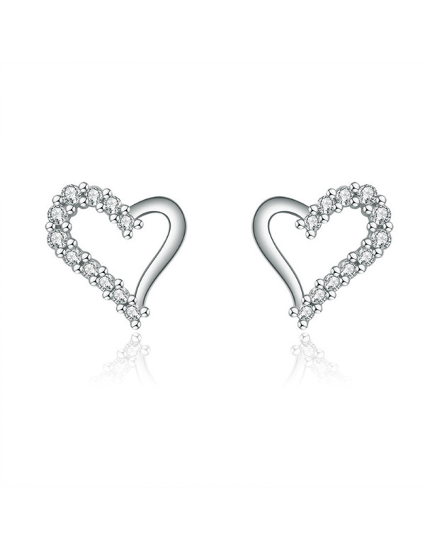 Jewels Galaxy Silver Plated American Diamond Studded Heart Shape Korean Stud Earrings