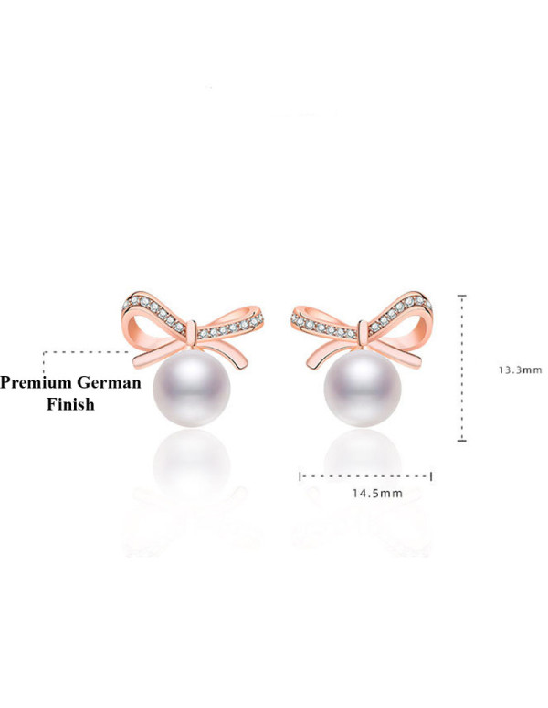 Jewels Galaxy Rose Gold Plated American Diamond Studded Bow-Tie Shape Korean Stud Earrings