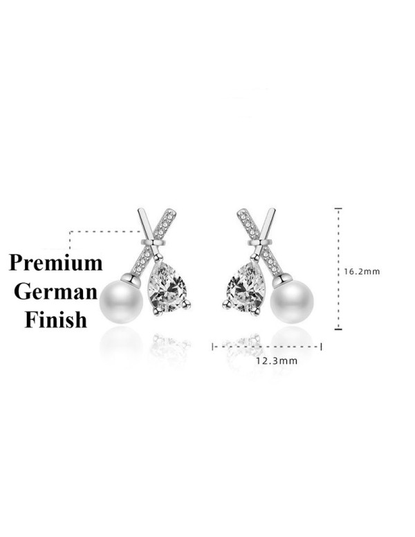 Jewels Galaxy Silver Plated American Diamond Studded Cross Shape Korean Stud Earrings