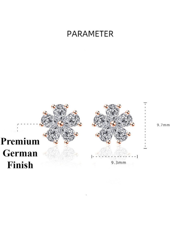 Jewels Galaxy Rose Gold Plated American Diamond Studded Floral Korean Stud Earrings