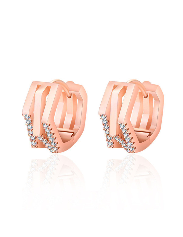 Jewels Galaxy Rose Gold Plated American Diamond Studded Geometric Korean Hoop Earrings