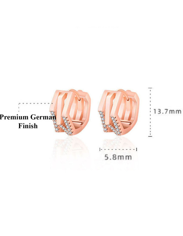 Jewels Galaxy Rose Gold Plated American Diamond Studded Geometric Korean Hoop Earrings