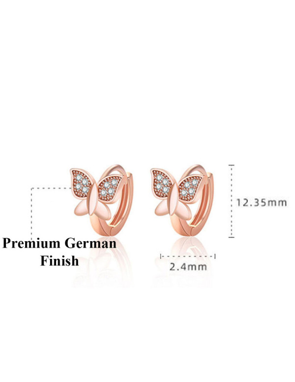 Jewels Galaxy Rose Gold Plated American Diamond Studded Butterfly Shape Korean Hoop Earrings