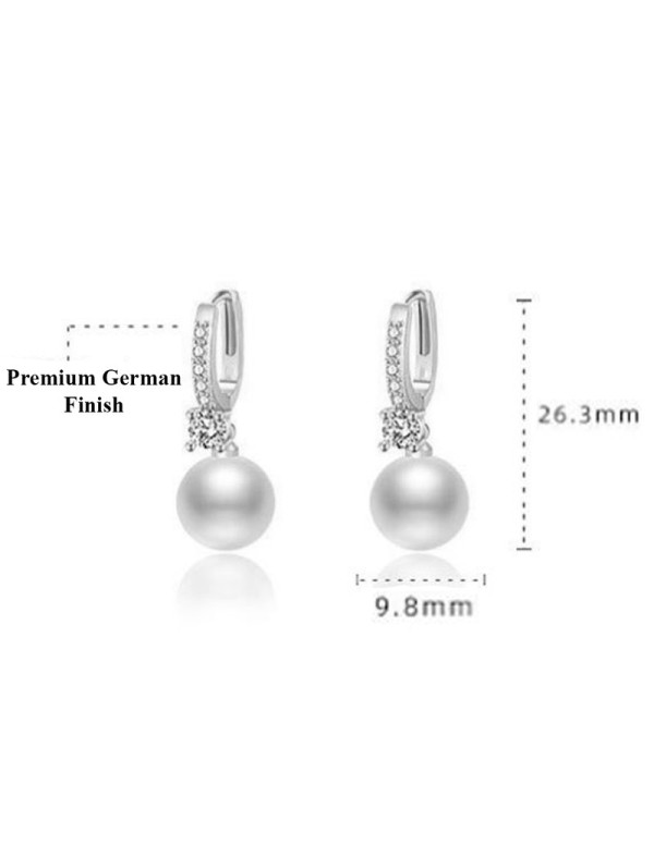 Jewels Galaxy Silver Plated American Diamond Studded Contemporary Pearl Korean Drop Earrings