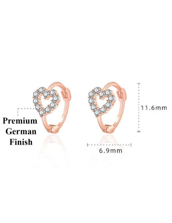 Jewels Galaxy Rose Gold Plated American Diamond Studded Heart Shape Hoop Earrings