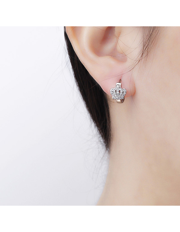 Jewels Galaxy Silver Plated American Diamond Studded Crown Shape Korean Hoop Earrings