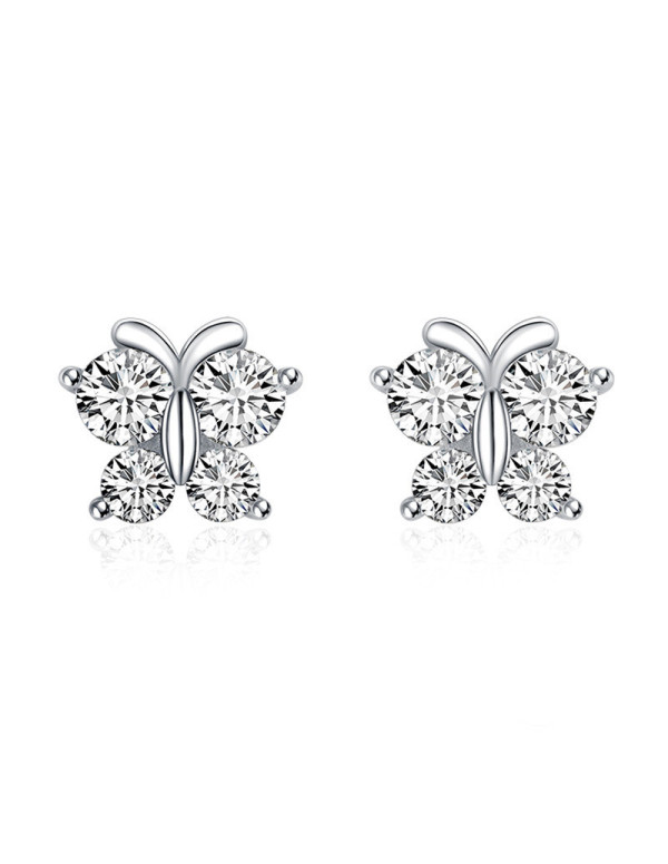 Jewels Galaxy Silver Plated American Diamond Studded Butterfly Shape Korean Hoop Earrings