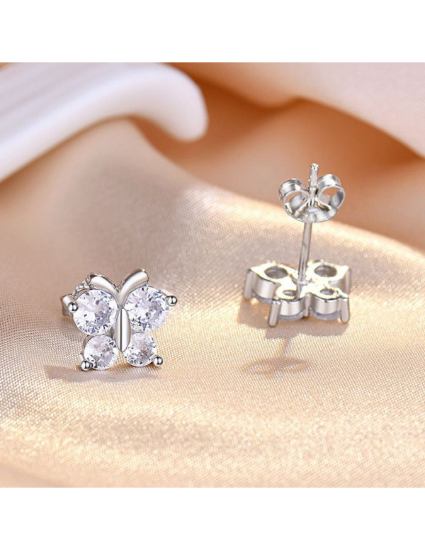 Jewels Galaxy Silver Plated American Diamond Studded Butterfly Shape Korean Hoop Earrings